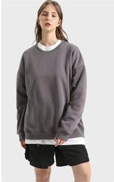 Winter-Pullover mit Fleecefutter für Damen, schulterfrei, modisch, individuelle Kleidung, lockere, einfarbige, große Rundhalspullover